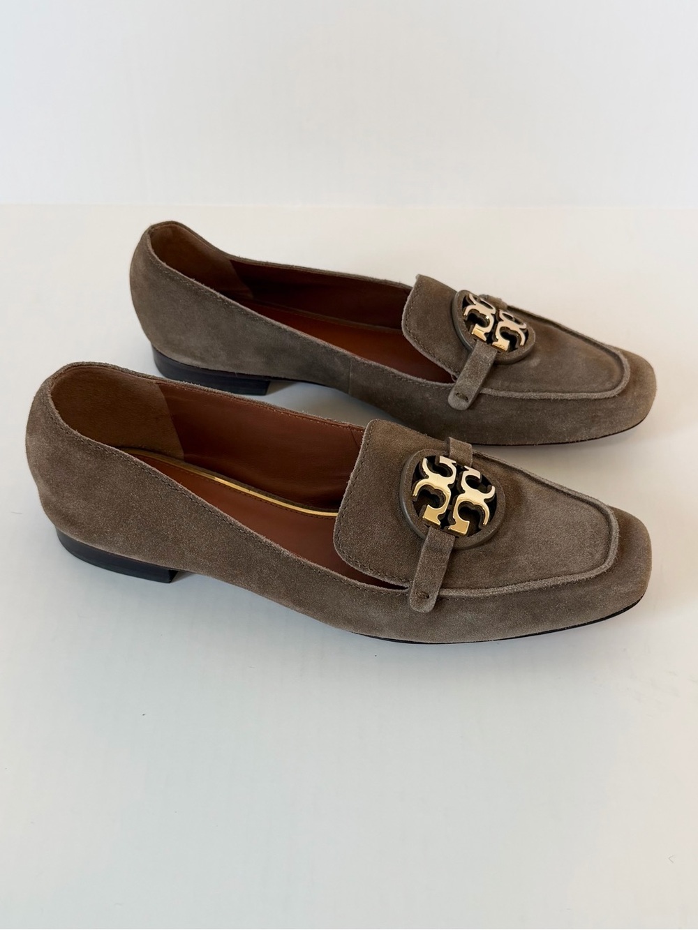 Tory Burch Miller Suede Logo Loafers in River Rock & Gold - Picture 6 of 10